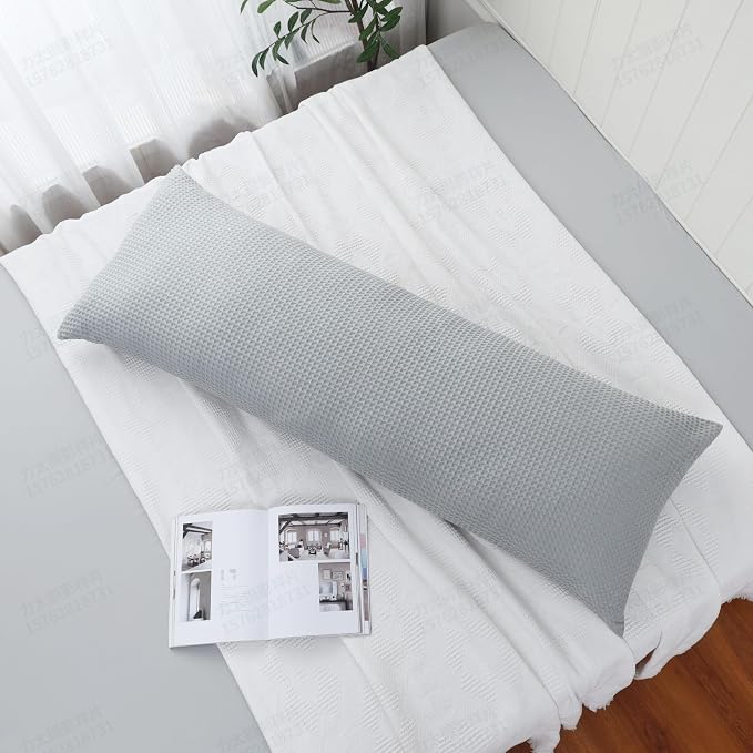 100% Egyptian Cotton 600 TC Waffle Weave Body Pillowcase with Zipper | 1 Pack Ultra Soft Breathable Pillow Cover, Skin-Friendly Bed Pillow Sham, Body Pillow Case Cover, Gray, 20" x 54"