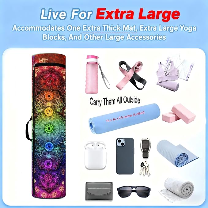 Spacious Extra Large Storage Yoga Mat Bag | Huge Capacity Mandala Gym Tote - Waterproof Wear-Resistant Carrier Strap Pilates