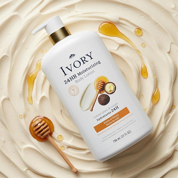 Ivory Hand & Body Lotion, 24hr Moisturizing, Repairs Extra Dry Skin, All Day Hydration, Lightweight Formula, Absorbs Instantly, Perfect for Daily Use, Shea Butter Blend, Honey Scent, 27 fl oz