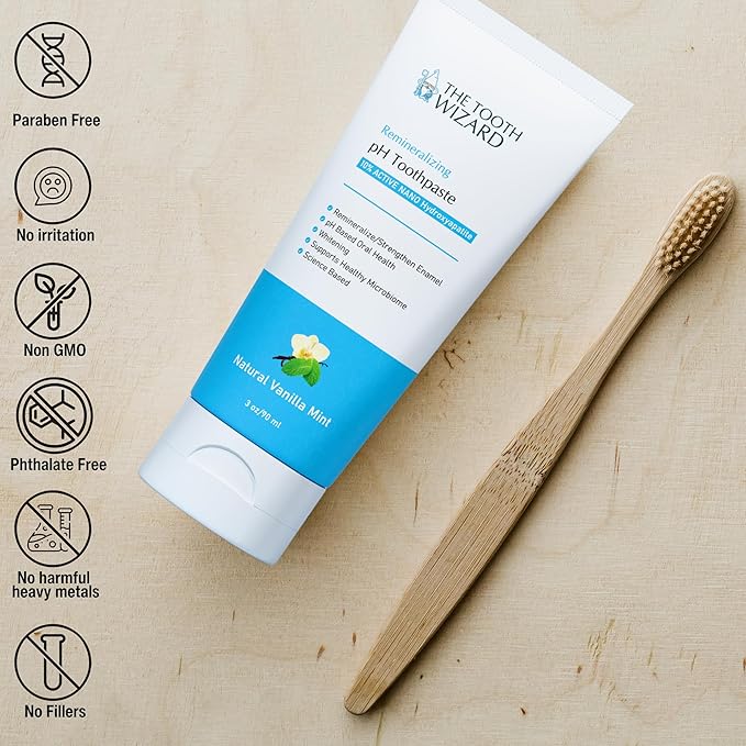 THE TOOTH WIZARD pH Balancing Toothpaste | Natural Vanilla Mint Flavor | Fluoride-Free | SLS-Free | Gentle Whitening | Supports Healthy Oral Microbiome | 3 Pack
