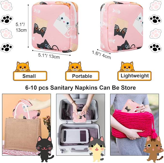 Likesing Period Bag Pouch, Canvas Sanitary Napkin Storage Bag for Girls Womens, Portable Sanitary Napkin Period Pad Pouch for Purse, Small Make Up Bags(5170, Pink)