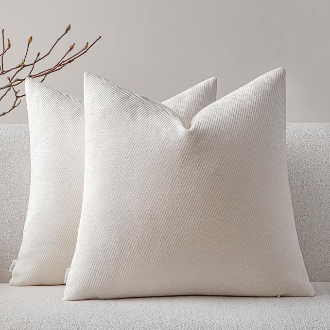 a moment Pack of 2 Decorative Chenille Throw Pillow Covers with Twill Cushion Covers for Sofa Living Room Couch Bed 26x26 Inch,Raw White