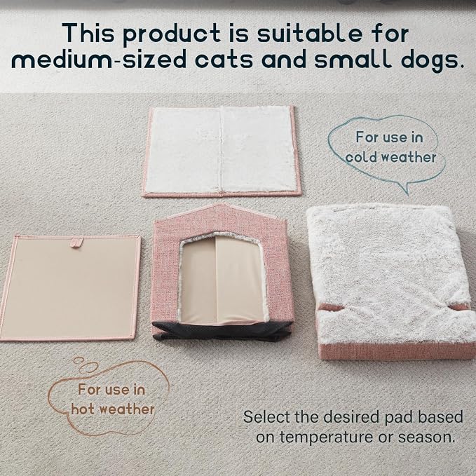 Cat Beds for Indoor Cats,Cat Houses,Cat Cave with Orthopedic Cushion,Foldable Cat Condos,Hideaway,Shelter,Pink Cat Tent for Small Dogs and Rabbit,Squirrel