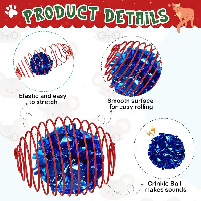Jecery 5 Pcs Cat Toys Spring,Crinkle Ball,Multicolor