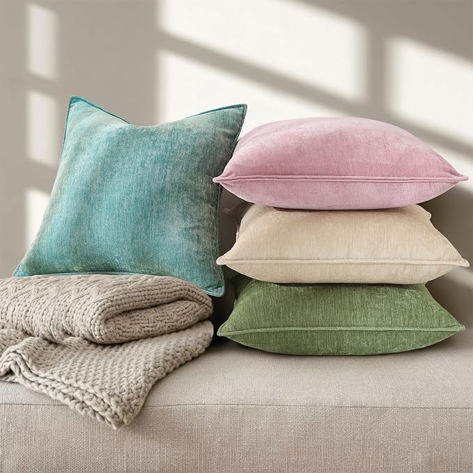 decorUhome Chenille Poseidon Velvet Throw Pillow Covers 16x16 Set of 2 | Fall Soft Couch Decorative Modern Farmhouse Pillow Cases with Elegant Design for Sofa Bed Living Room Home Decor
