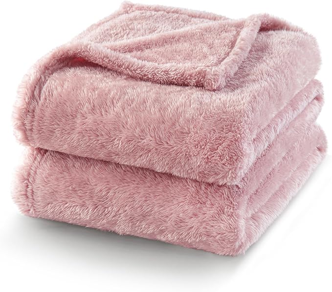 Exclusivo Mezcla Fuzzy Large Fleece Throw Blanket for Couch, Dusty Pink | 50x70 Inches, Super Soft and Cozy Throw, Plush Fluffy Blanket for Sofa, Bed, Bedroom, Home Decor, All Season