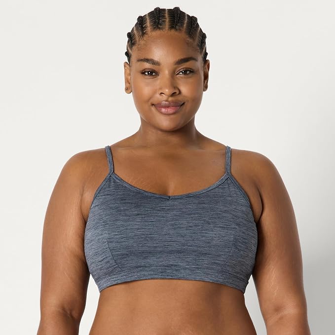 Amazon Essentials Women's Active FormFlex Buttery Soft Light Support Heathered Spaghetti Strap Yoga Sports Bra