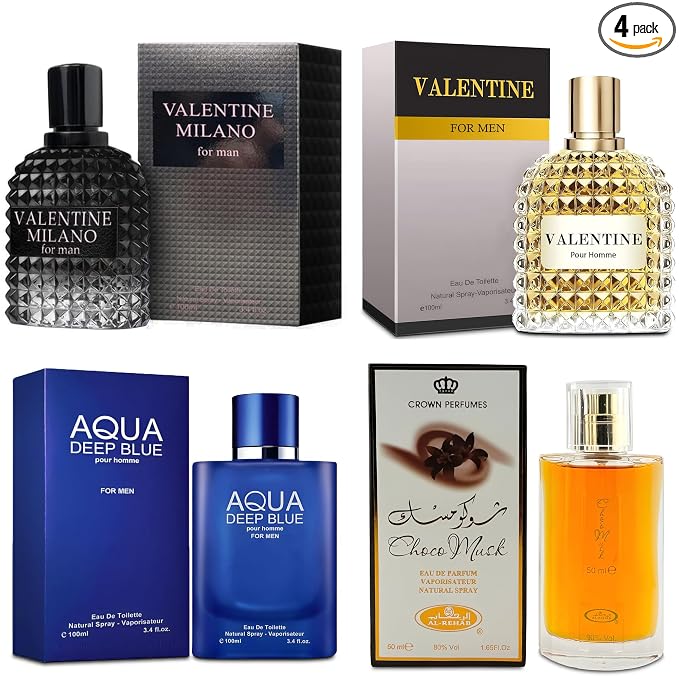 A CENTER Men's Cologne Gift Set Include Valentine Milano,Valentine,Choco Musk & Aqua Deep Blue - 3.4 Fl Oz Each | Vanilla Bourbon, Leather & Amber Floral Fragrance | Luxury Eau de Toilette