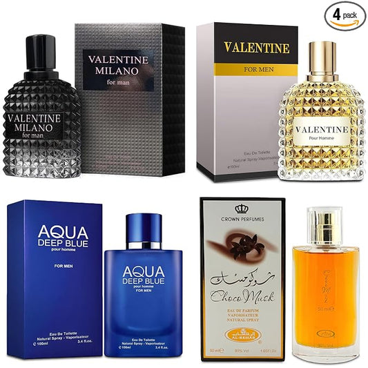 A CENTER Men's Cologne Gift Set Include Valentine Milano,Valentine,Choco Musk & Aqua Deep Blue - 3.4 Fl Oz Each | Vanilla Bourbon, Leather & Amber Floral Fragrance | Luxury Eau de Toilette