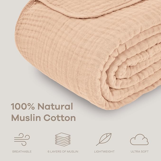 Comfy Cubs Adult Muslin Blanket 108x90” King Swaddle Blankets, Cream | 6 Layer Soft, Breathable & Lightweight Muslin Adult Blanket - Machine Washable & Designed in the US Bedding for All Seasons
