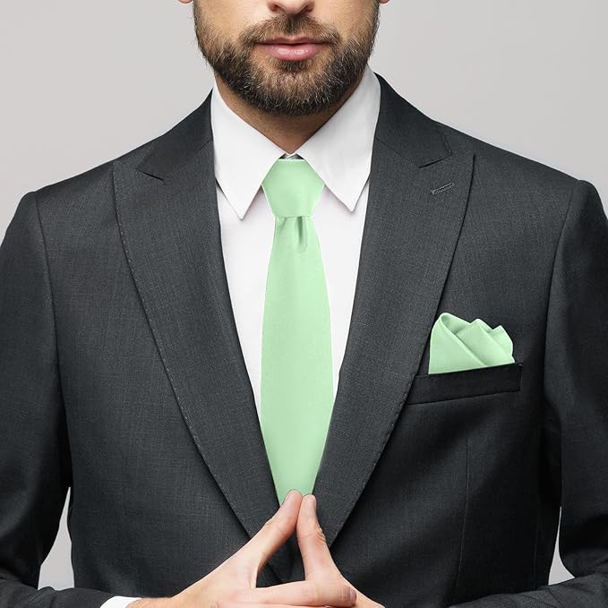 Black Tie Set in Gift Box Mens Solid Color 3.15" (8CM) Black Necktie and Pocket Square Set