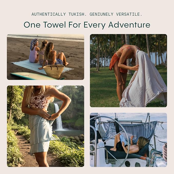 WETCAT Turkish Beach Towel Oversized (38"x71") 100% Turkish Cotton, Made in Turkey - Sand Free, Extra Large, Ultra Soft, Quick Drying, Compact & Lightweight for Travel - Grey and White