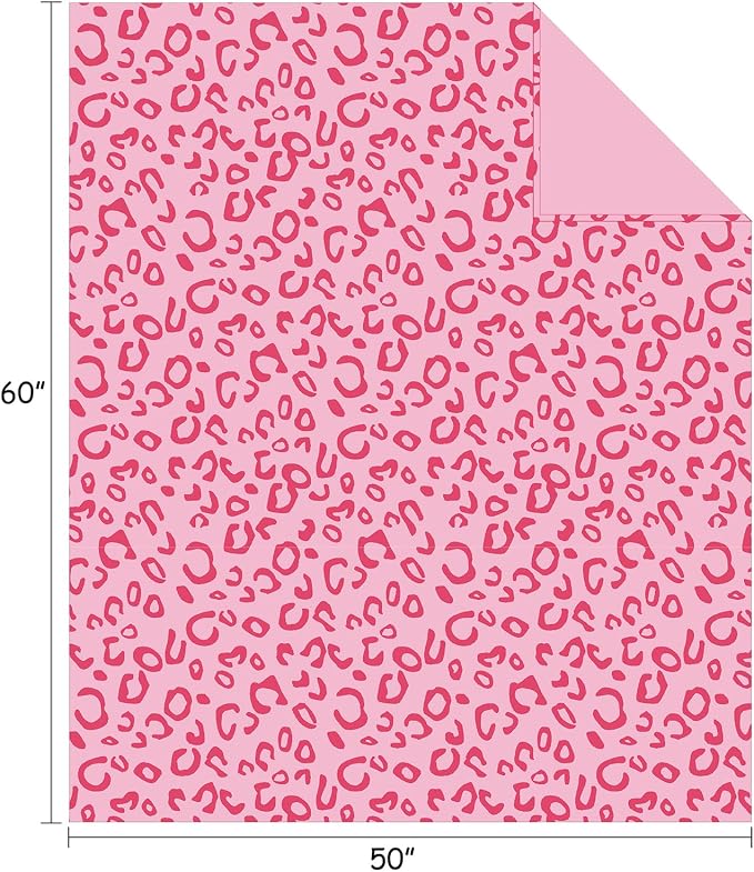 Leopard Print Hot Pink Throw Blanket Fluffy Flannel Fleece Soft Throw Home Decor for Couch, 50"X60"