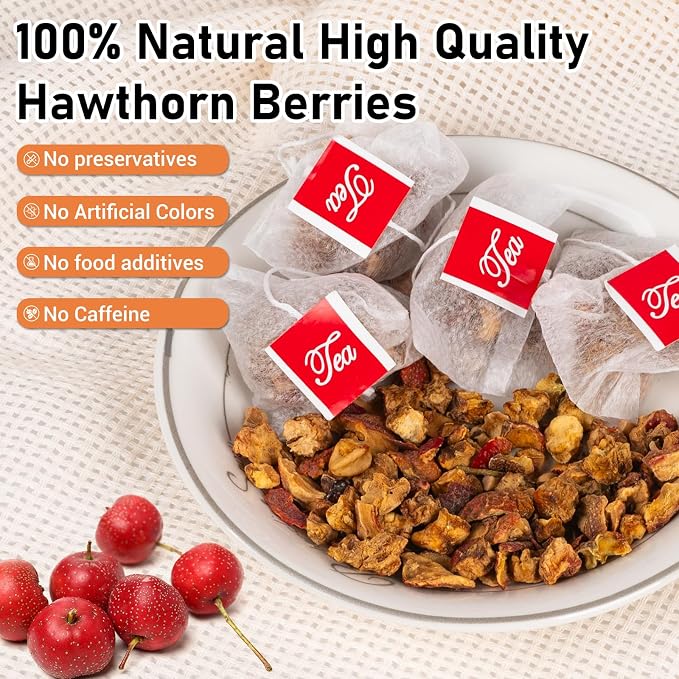 Hawthorn Berry Tea, 50 Tea bags, Natural Hawthorn Berries -Aid Digestion, Boost Immunity, Relaxation, Caffeine Free(Pack of 1)