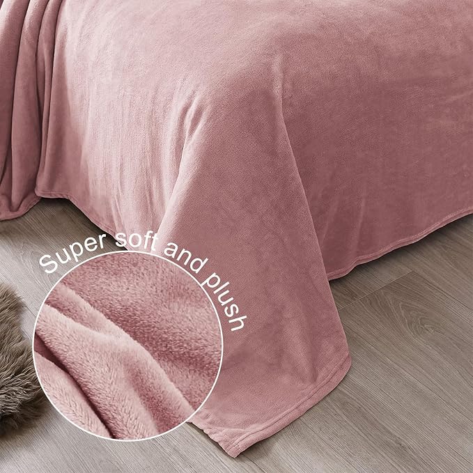 Exclusivo Mezcla Soft Fleece Blanket Twin Size for Bed, Dusty Pink | 90x66 Inches, Double-Sided Brushed Flannel, Lightweight Plush Cozy Blanket for Home Decor, All Season, Machine Washable