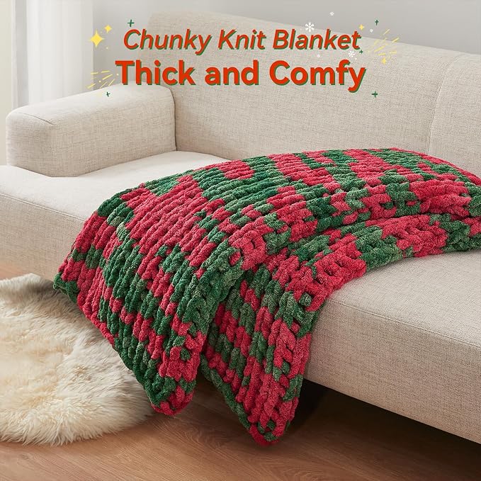 Negwoo Chunky Knit Throw Blanket, Knitted Throw Chenille Yarn, 60"*80" | Soft Thick Cable Knitted Blankets, Handmade Big Thick Blanket, Machine Washable Cute Comfy Blanket for Home Decor, X stripe