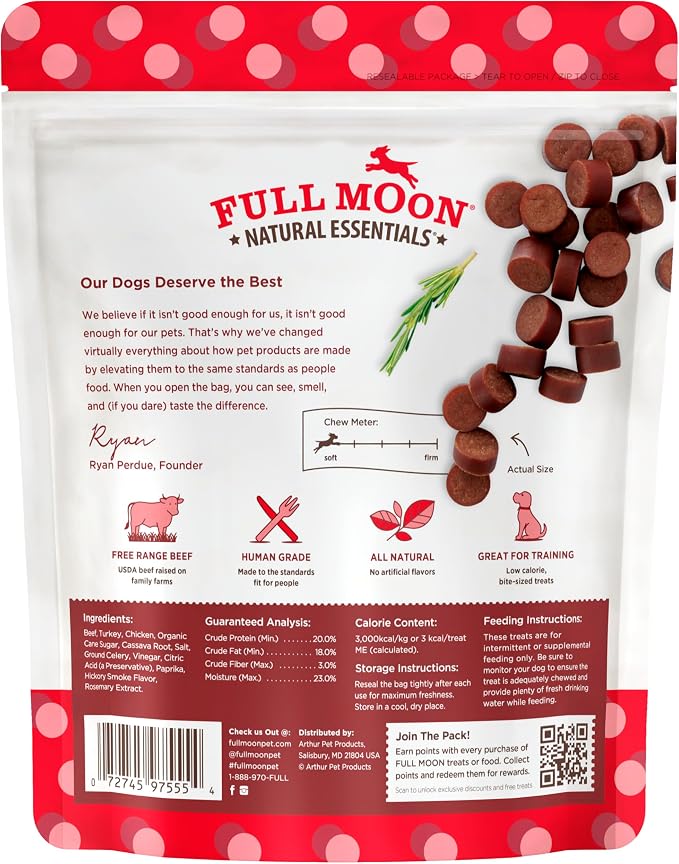 Full Moon® Essential Beef Savory Bites Dog Treats 14 oz | Human Grade, No corn, No wheat, No soy, Glycerin Free, Made in the USA