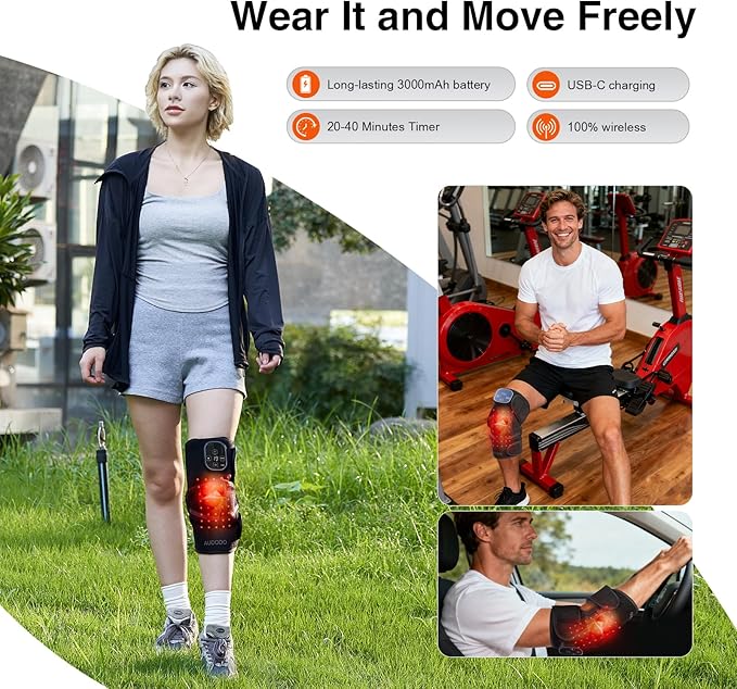 Red Light Therapy Knee Brace with Massage, Cordless Knee Massager with Heat and Red Light Therapy, 660nm&850nm Infrared Red Light Wrap for Knee Joint, Heated Therapy Device for Pain Relief (Pair)