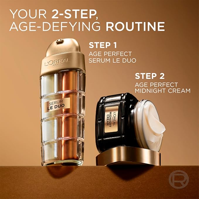 L'Oreal Paris Age Perfect Serum Le Duo, Brightening, Firming and Anti-Aging Serum for Face with Collagen Peptide, Vitamin C and B3, 1 fl oz + Sample
