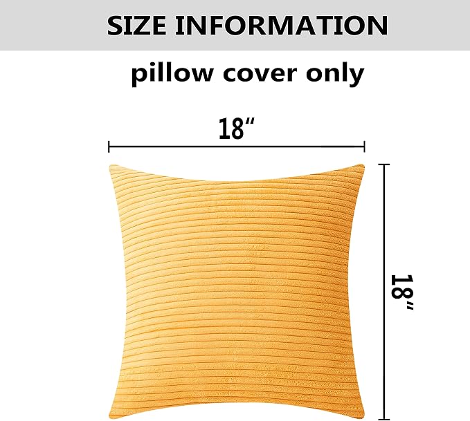 Home Brilliant Mustard Yellow Throw Pillow Cover 18x18 Decorative Plush Corduroy Striped Summer Decor Throw Pillow Cushion Cover for Couch Bed Decor, 18 x 18 (45x45), Sunflower Yellow