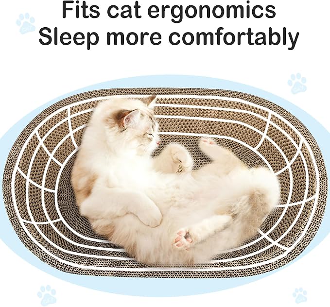 Cat Scratcher Bed 2PCS 23.6x14.9” Cardboard Cat Bed for Large Cats | Oval Cat Scratcher Bowl, Abrasion Resistant Cat Scratching Bed with Catnip, Larger & Longer