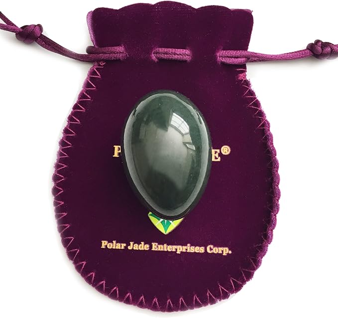 Undrilled Nephrite Jade Stone Egg – Medium Size (43 × 30 mm) | 100% Natural Canadian Jade, Smooth Hand-Polished with Certificate of Authenticity & Velvet Pouch | Polar Jade