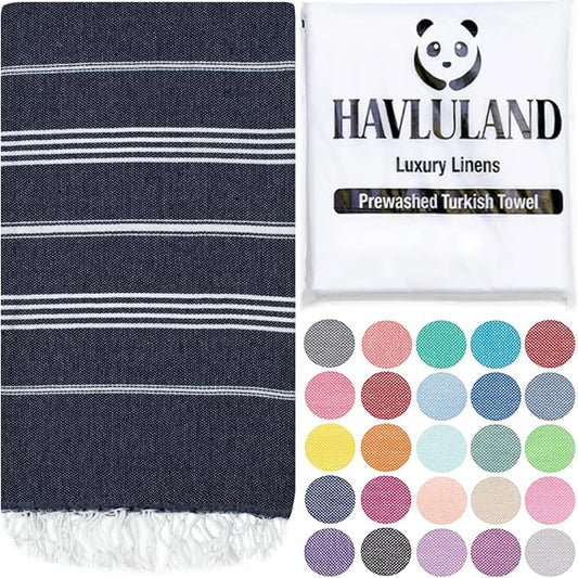 HAVLULAND Turkish Beach Towels, Oversized 40"x72" Turkish Bath Towel, Highly Absorbent Quick Dry Sand Free Beach Towels for Beach Pool Spa Gym Yoga Travel Camping Picnic Blanket - Navy