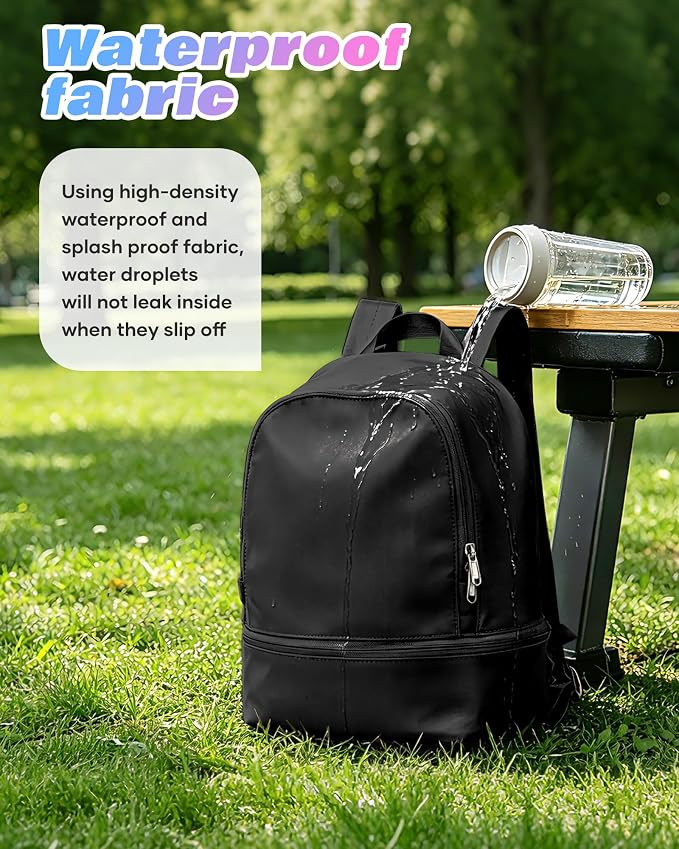 Small Gym Backpack for Women, Office-to-Gym Casual Daypack with Shoe Compartment, Lightweight Water Resistant Small-Size Bag, Clean Fit Style Work Backpack for Daily Use, Black
