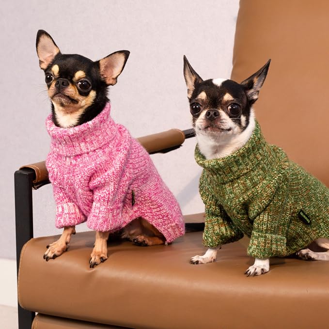 Fitwarm Knitted Turtleneck Dog Sweater, Thermal Dog Winter Clothes for Small Dogs Boy Girl, Holiday Pet Outfit, Heather Green, Small