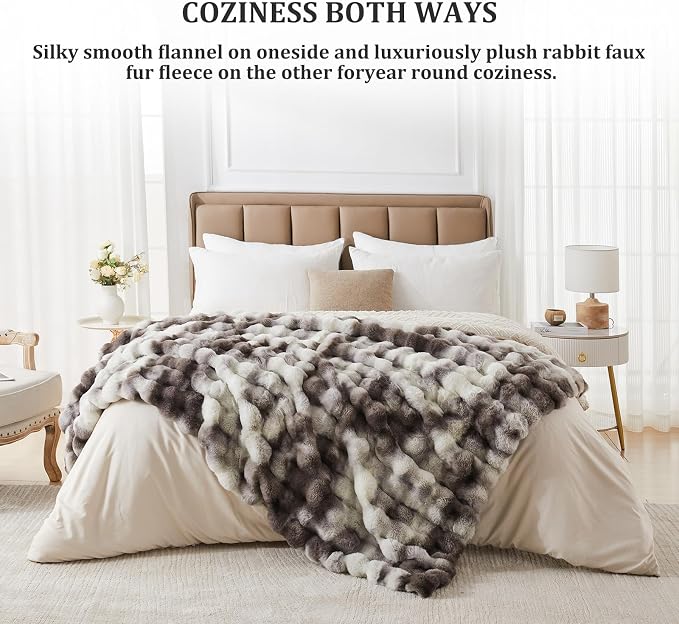 Faux Fur Twin Blanket for Couch, 1000 GSM Cozy Fuzzy Fluffy Soft Plush Thick Bubble Sherpa Blanket for Sofa Bedroom Living Room, Mothers Day Birthday Gifts for Women Home Decor