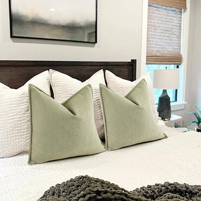 Sage Green Pillow Covers 24x24 Set of 2 Chenille Throw Pillow Covers with Elegant Design Soft and Luxurious Decorative Throw Pillows for Couch, Bed, and Home Decor