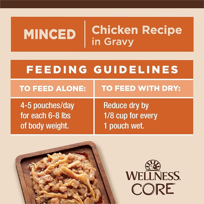 Wellness CORE Tiny Tasters Minced Adult Wet Cat Food, Natural, Protein Rich, Grain Free, Chicken Recipe, 1.75 oz, Pack of 12 Pouches