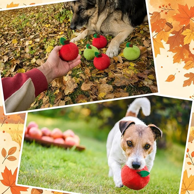 12 Pack Fall Apple Plush Stuffed Squeaky Dog Toys, 3.15 in