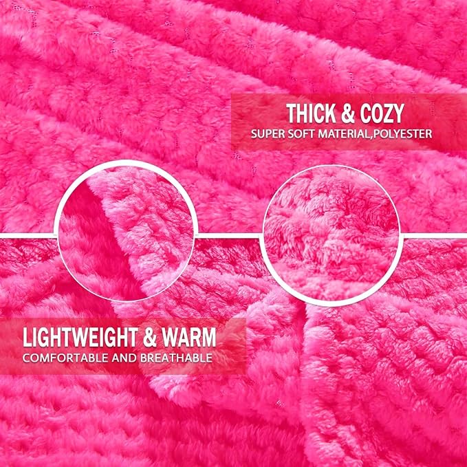 Exclusivo Mezcla Large Waffle Fleece Throw Blanket for Couch, Hot Pink | Lightweight Soft Blanket for Sofa, Bed, Living Room, Plush Fluffy Throw for Home Decor, Travel, All Season, 50x70 Inches