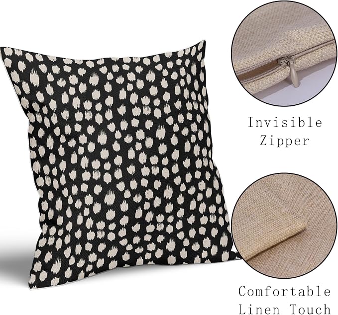 Sweetshow Black Cream Dots Pillow Covers 22x22 Set of 2 Boho Design Polka Dot Throw Pillows Modern Trendy Print Outdoor Decorative Pillowcase Square Linen Cushion Cases Decor for Sofa Couch Bed
