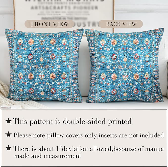 Boho Throw Pillow Covers 24x24 inch Set of 2,Boho Vintage Carpet Pattern Antique Ethnic Decor Double Sided Pattern Cushion Cover Soft Pillow Case Living Sofa Room Bed Square Pillow Cover