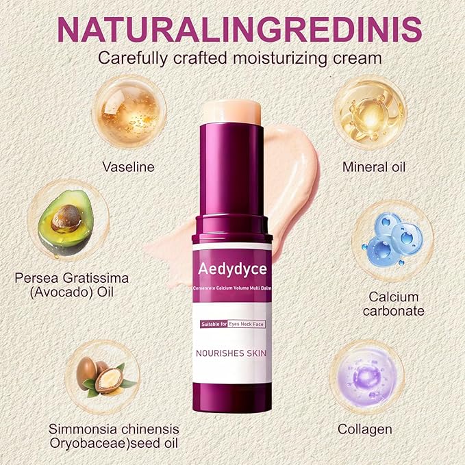 Calcium Volume Multi Balm Stick with Collagen & Natural Oils, Calcium Enriched Anti-Aging Cream to Firm Skin, Improve Elasticity & Hydration, Multi-Purpose Balm for Face, Eyes & Neck (9g)