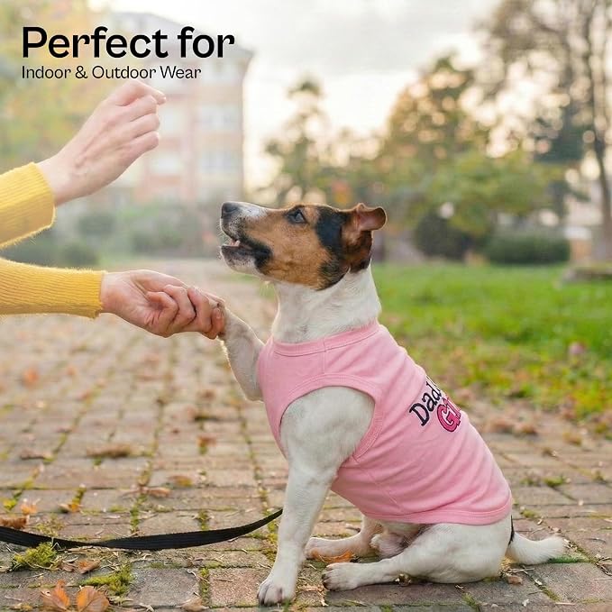 Parisian Pet Dog Shirt – 100% Cotton Shirts for Small Dogs – Pink Sleeveless Puppy Clothes – Lightweight and Breathable Dog Apparel – Girl Dogs Clothes - Stretchy Daddy’s Girl Pet Shirt
