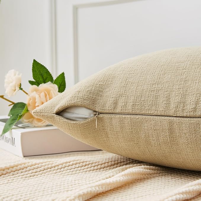 GAWAMAY Lumbar Decorative Throw Pillow Covers 12"x20" Inch Set of 2, Super Soft Chenille Rectangle Pillowcase for Living Room Bedroom Sofa Couch Cushion Support Pillow Cover 30x50cm Khaki (No Insert)