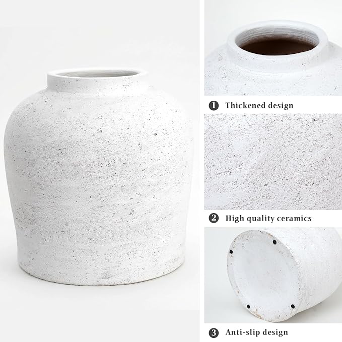 11.02" White Round Ceramic Vase, Modern Table Decor for Living Room Bedroom, Housewarming Gift