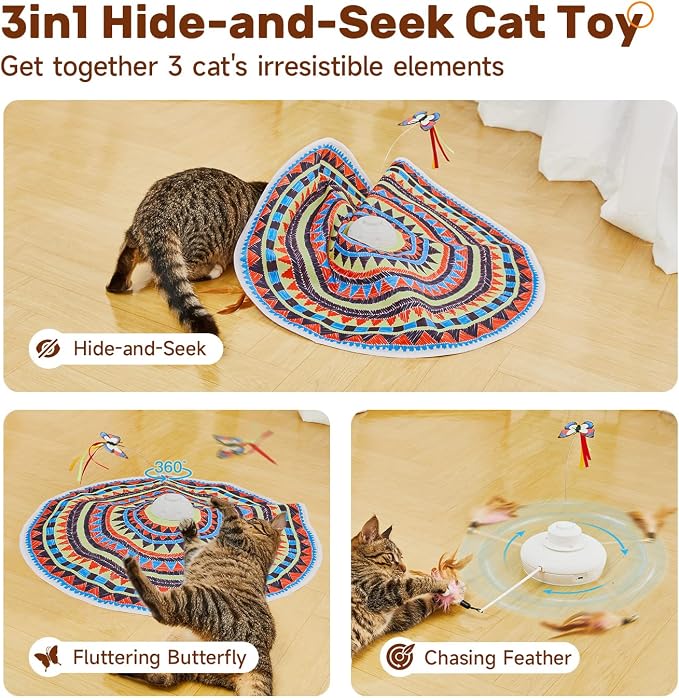 Potaroma Cat Toys Chargeable, 3in1 Hide and Seek, Interactive Fun
