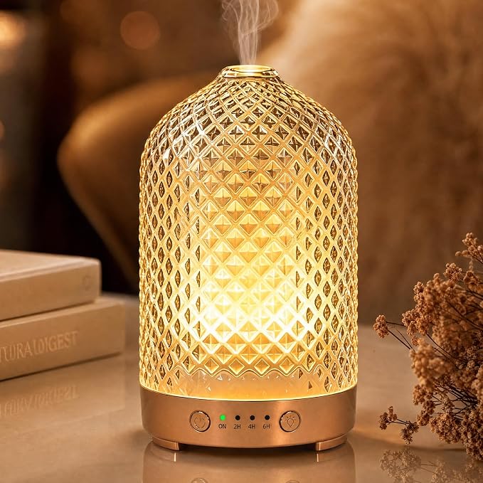 Essential Oil Diffuser for Home- 200ml Aromatherapy Diffuser for Essential Oils with 4 Timer, 7 Color LED Lights Waterless Auto Shut-Off for Home Office Décor Gifts for Women