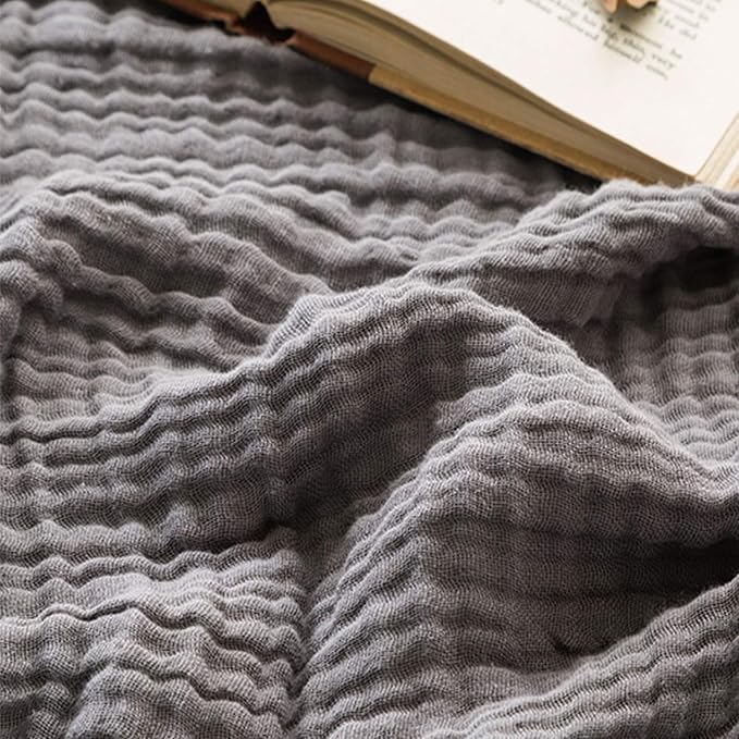 EMME Muslin Blankets for Adults Throw Blanket for Couch Breathable Gauze Soft Lightweight Airy Dark Grey Throw 50"x60"