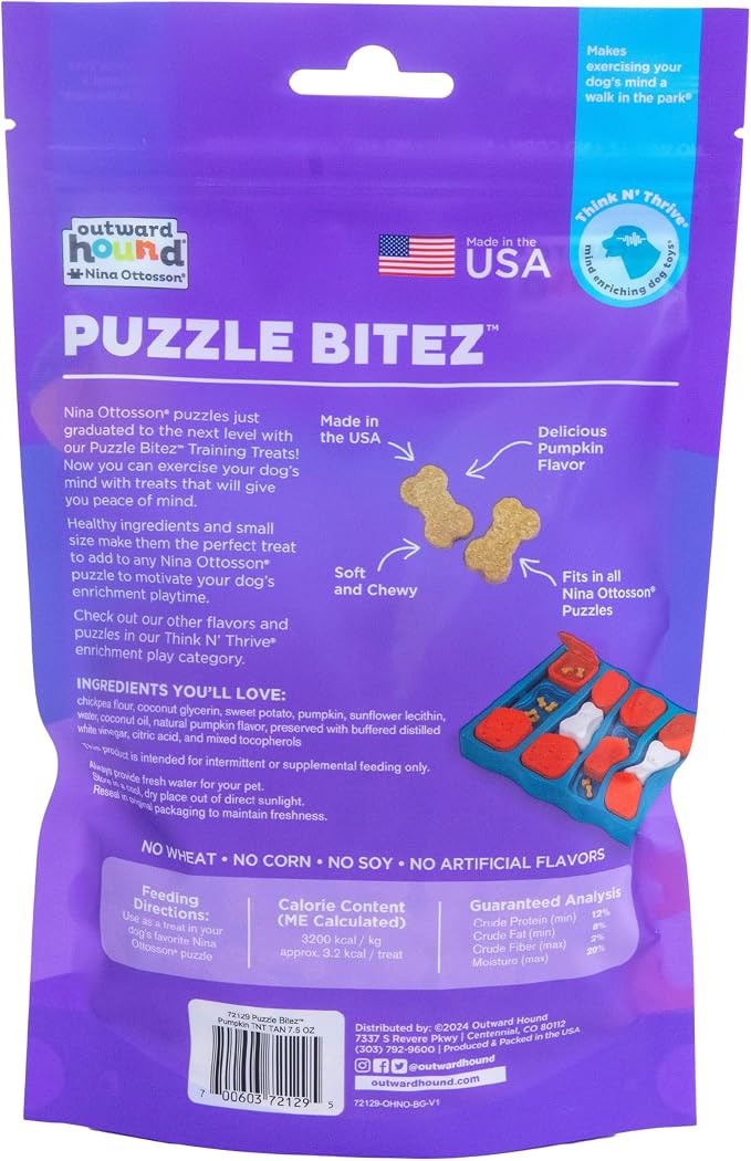 Outward Hound Nina Ottosson Puzzle Bitez Dog Treats, Pumpkin, 7.5 oz | USA Made, Healthy Bite-Sized Treats for Training Reward & Interactive Puzzle Toys, No Artificial Additives, Dogs & Puppies