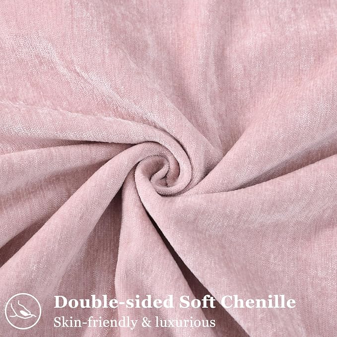decorUhome Chenille Blush Pink Velvet Throw Pillow Covers 12x20 Set of 2 | Fall Soft Lumbar Couch Decorative Modern Farmhouse Pillow Cases with Elegant Design for Sofa Bed Living Room Home Decor