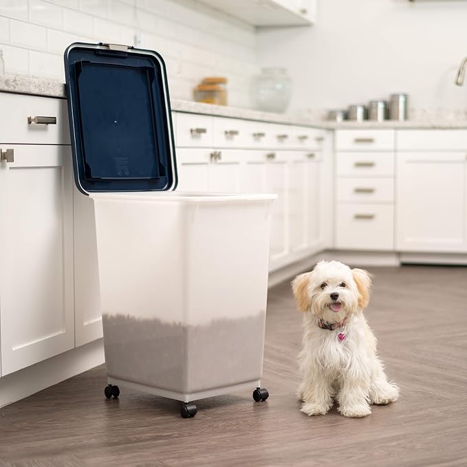 IRIS USA Dog Food Storage Container, Up to 54 lbs, Navy, Made in USA