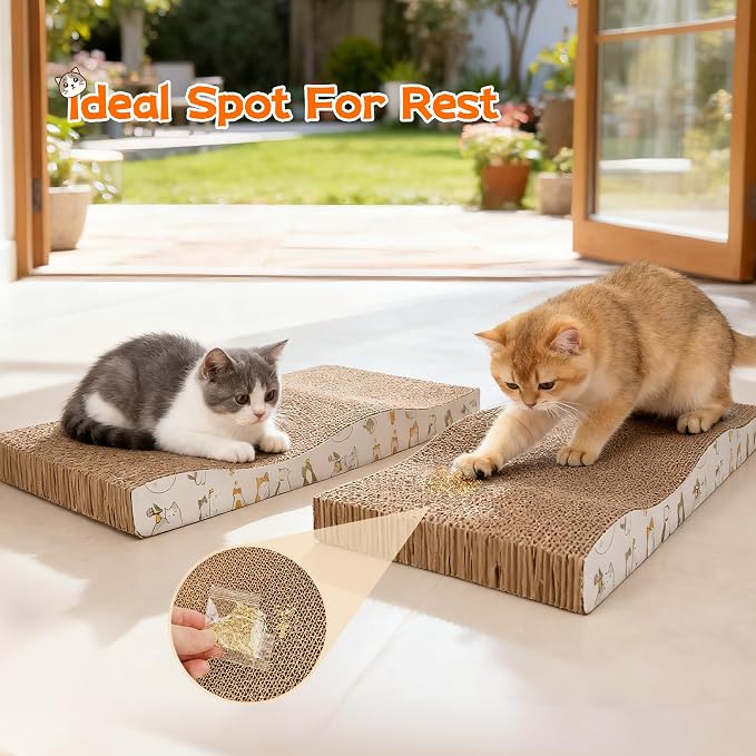 PatiencET Cat Scratch Pad 2 Pack, Waved Cardboard Cat Scratcher | Scratching Board with Catnips for Small Medium Size Cats, Kittens, Protects Furniture & Couch