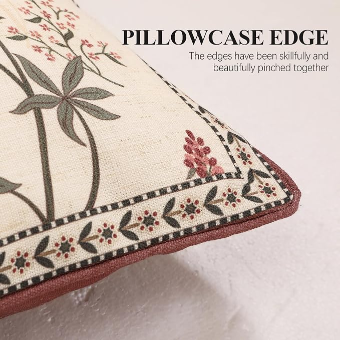 Designer Linen Throw Pillow Cover,Set of 2,28"x12"-Helena A | Elegant French Rectangle Pillow Cover,Concealed Zipper Design,Floral Pattern,Sofas,Bedroom,Living Room,Lounge Chairs