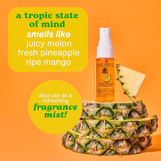 Hempz Tropical Hydrating Body Mist Spray, Sweet Pineapple & Honey Melon, Lightweight Moisturizing Fragrance, Vacation Essential, Travel Size Moisturizer, 1 fl.oz. (Pack of 2)