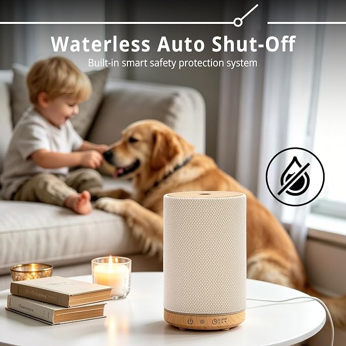 Essential Oil Diffuser 150ml, Fabric Texture Ultrasonic Aromatherapy Diffuser with 1/2/4H Timer, 7 Color Lights, Auto Shut-Off, Ultra-Quiet for Bedroom Home Office (White)